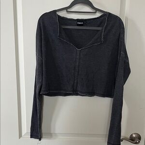Mono B Charcoal Long Sleeve Crop Top Women’s Small